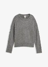 Pull boxy avec motif tressé sur les manches, bonprix