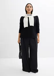 T-shirt manches longues en viscose mélangée, col cheminée contrastant, bonprix