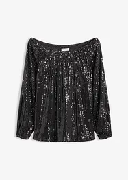 T-shirt oversize à sequins encolure Bardot, bonprix
