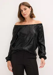 T-shirt oversize à sequins encolure Bardot, bonprix