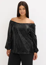 T-shirt oversize à sequins encolure Bardot, bonprix