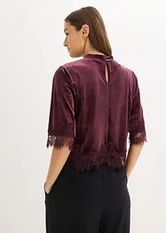 T-shirt en velours et dentelle, bonprix