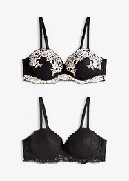 Lot de 2 soutiens-gorge balconnet avec dentelle bicolore, bonprix