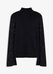 Pull en fine maille à manches trompette décorées de strass, bonprix