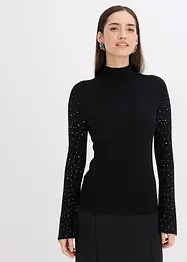 Pull en fine maille à manches trompette décorées de strass, bonprix