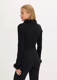 Gilet en maille avec bordures peluche, bonprix