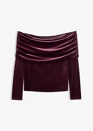 T-shirt à col Bardot en velours doux, bonprix