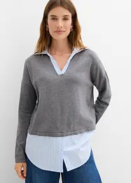 Pull en fine maille empiècement chemisier, bonprix
