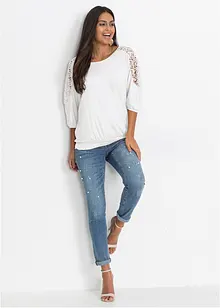 T-shirt oversize en viscose extensible et dentelle, bonprix