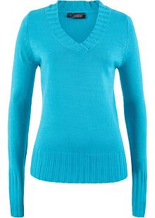 pull turquoise col v femme