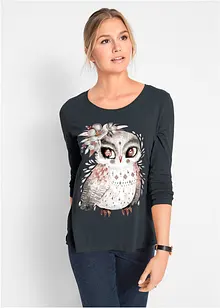 T-shirt manches longues en coton à imprimé hibou, bpc bonprix collection