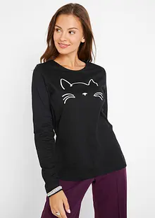 T-shirt manches longues à imprimé chat, bonprix