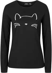 T-shirt manches longues à imprimé chat, bonprix