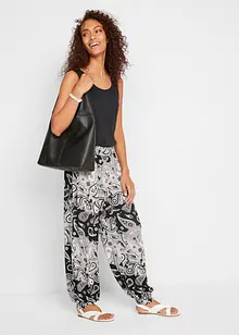 Pantalon sarouel en jersey imprimé avec taille smockée confortable, bonprix