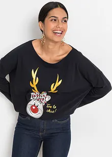 T-shirt épaules découvertes avec motif de Noël, bonprix