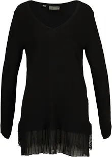 Pull en viscose avec dentelle et plissé, bonprix