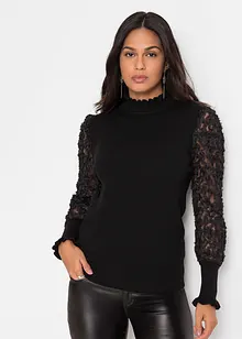 Pull col roulé avec manches en crêpe, bonprix