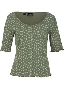 T-shirt côtelé à imprimé floral, manches coude, bonprix