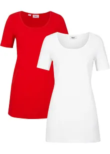 Lot de 2 T-shirts longs basiques, manches courtes, bonprix