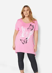 T-shirt long à pans et motif papillon, bonprix