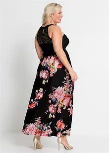 Robe longue estivale avec imprimé floral et empiècement dentelle, bonprix