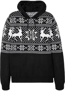 Pull coton motif norvégien à capuche, bonprix