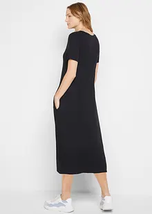 Robe midi en jersey de viscose avec poches et base froncée, bonprix