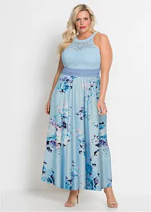 Robe longue estivale avec imprimé floral et empiècement dentelle, bonprix