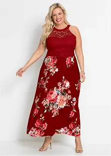 Robe longue estivale avec imprimé floral et empiècement dentelle, bonprix