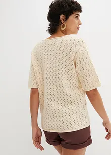 T-shirt en maille ajourée avec lin, manches coudes, bonprix