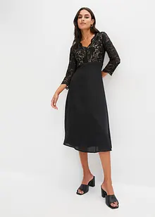 Robe midi en mousseline avec dentelle, bonprix