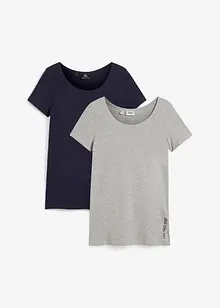 Lot de 2 T-shirts longs avec inscription, bonprix