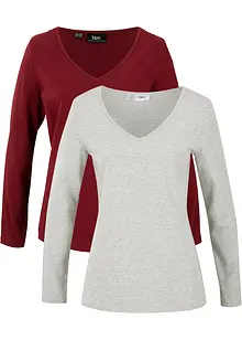 Lot de 2 T-shirts manches longues près du corps, bonprix
