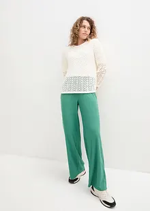 Pantalon large en jersey texturé, taille haute élastiquée, bonprix