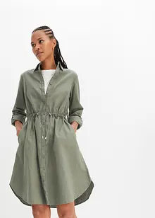 Robe-chemise longueur genou de style utilitaire en lin majoritaire avec élastique à la taille, bonprix