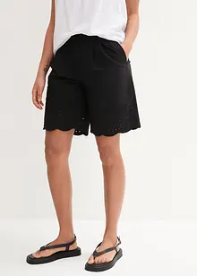 Short large en coton avec taille haute élastiquée et broderie anglaise, bonprix