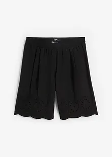 Short large en coton avec taille haute élastiquée et broderie anglaise, bonprix