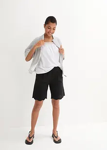 Short large en coton avec taille haute élastiquée et broderie anglaise, bonprix