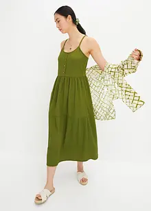 Robe midi en jersey à volants et patte de boutonnage décorative, bonprix