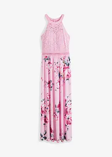 Robe longue estivale avec imprimé floral et empiècement dentelle, bonprix