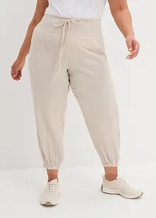 Pantalon sarouel à ceinture smockée en gaze de coton, bonprix