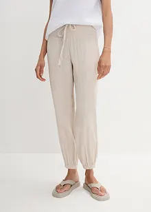 Pantalon en gaze de coton avec ceinture smockée, bonprix