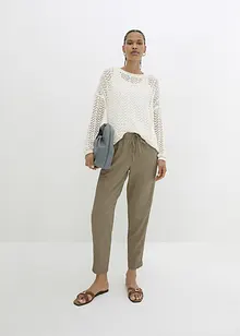 Pantalon en lin majoritaire avec empiècement de dentelle sur le côté, longueur cheville, bonprix