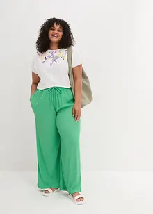 Pantalon taille haute en jersey texturé à ceinture élastiquée et lien à nouer, bonprix