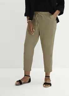 Pantalon en lin majoritaire avec empiècement de dentelle sur le côté, longueur cheville, bonprix