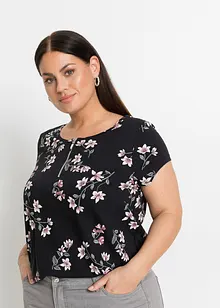 T-shirt en coton extensible à encolure zippée, bonprix