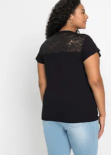 T-shirt col tunisien en jersey viscose avec dentelle, bonprix