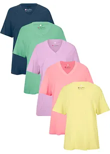 Lot de 5 T-shirts longs et amples à col V, bonprix