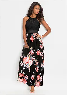 Robe longue estivale avec imprimé floral et dentelle, bonprix