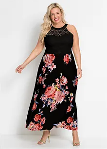 Robe longue estivale avec imprimé floral et dentelle, bonprix
